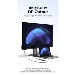 UGREEN อะแดปเตอร์ USB HUB 6-in-1 USB-C to DP 4K60Hz USB-Ax2 USB-Cx2 PD 100W รุ่น 75586