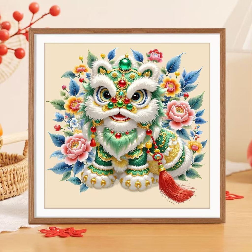ปักครอสติส Qingshi Youan ตกแต่งห้องนั่งเล่นความรู้สึกระดับไฮเอนด์มงคล Ruyi แห่งชาติอินเทรนด์ Lion Awake