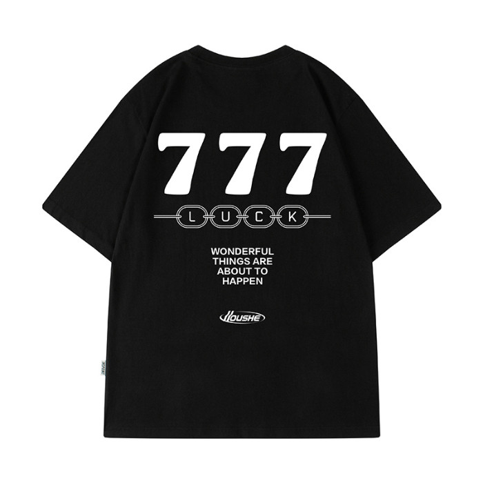 75375373COD [/แนะนํา] Heavy 230g เส้นด้ายคู่ผ้าฝ้ายแท้หวีแน่น 777 เสื้อยืดแขนสั้นพิมพ์ลายตัวอักษร 20