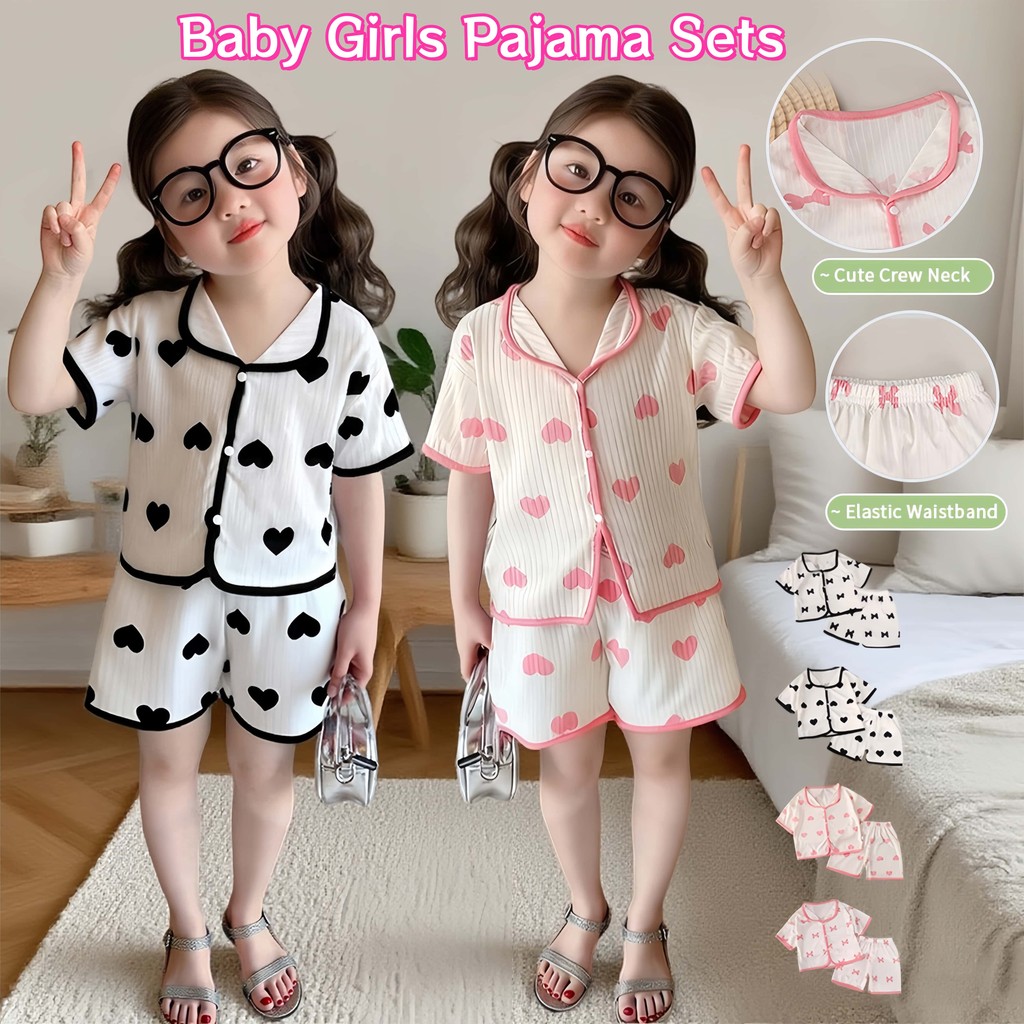 ท้องถิ่นสําหรับ 1-8 ปีKids Girls Samara Pajama Terno Summer Homewear แขนสั้นชุดพิมพ์หัวใจ
