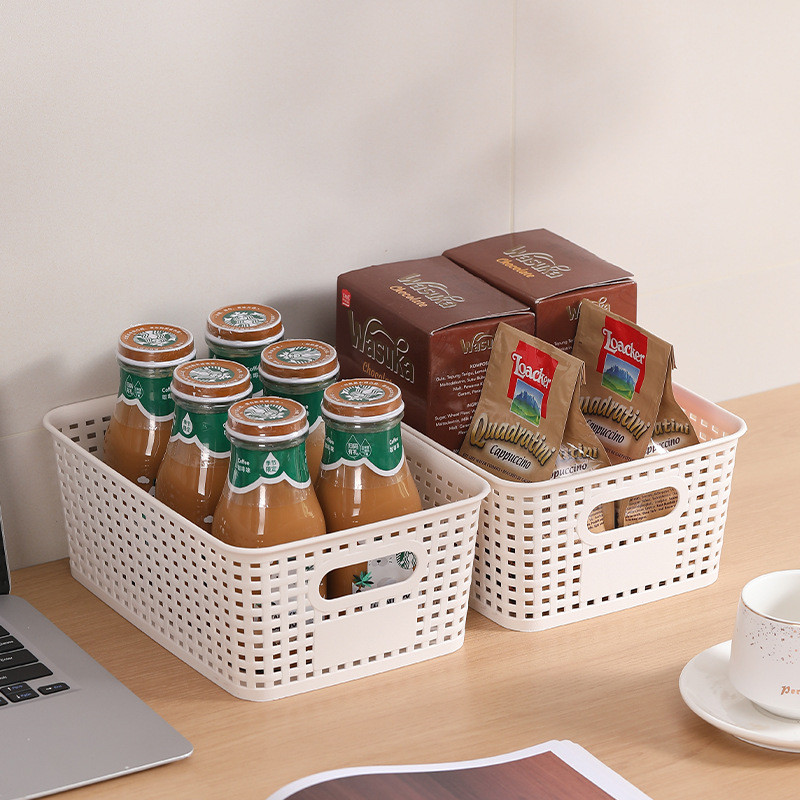 ตะกร้าพลาสติกมีรู+ฝาไม้ไผ่ กล่องเก็บของฝาไม้ มินิมอล ซ้อนเก็บได้ จัดบ้านให้เป็นระเบียบ กล่องเก็บของพลาสติกสาน - รูปที่ 5