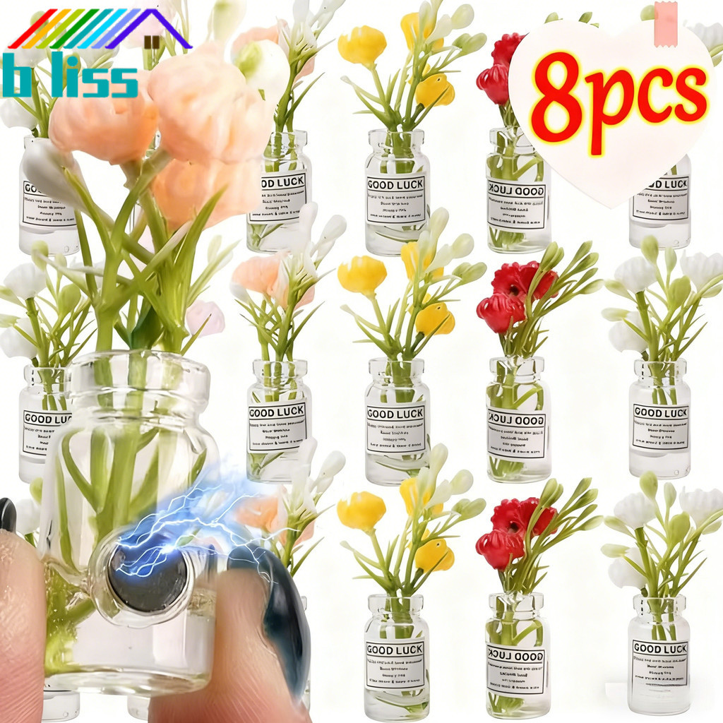 [บ้าน]สติ๊กเกอร์ติดตู้เย็นแม่เหล็กเรืองแสง2/4/8 ชิ้น | 3ง ดอกไม้ประดิษฐ์แจกันดอกไม้แก้วขวดตกแต่ง| การดูดซับสําหรับโลหะตู้เย็น, ของขวัญตกแต่งบ้านห้องครัว