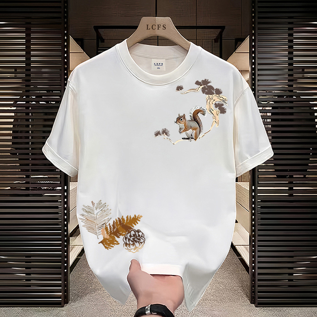เสื้อยืดแขนสั้นผ้าฝ้ายแท้ ออกแบบคุณภาพสูง สไตล์จีนสำหรับผู้ชายและผู้หญิง รอบคอมิดิ