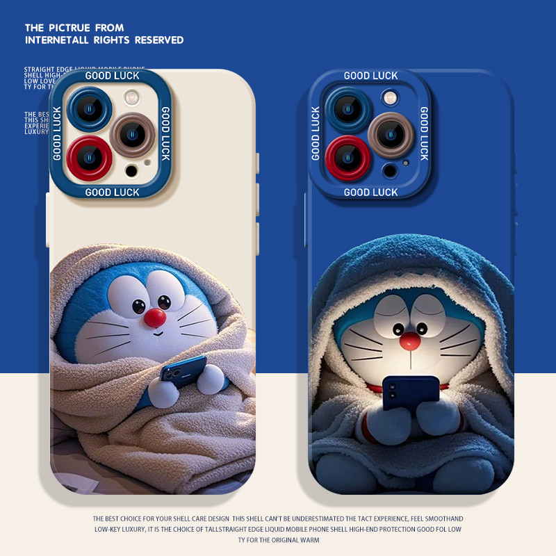 ผ้านวม Jingle Cat เคสโทรศัพท์เหมาะสําหรับ Apple 16 ซิลิโคน iphone15promax Doraemon 14plus คู่ 13mini