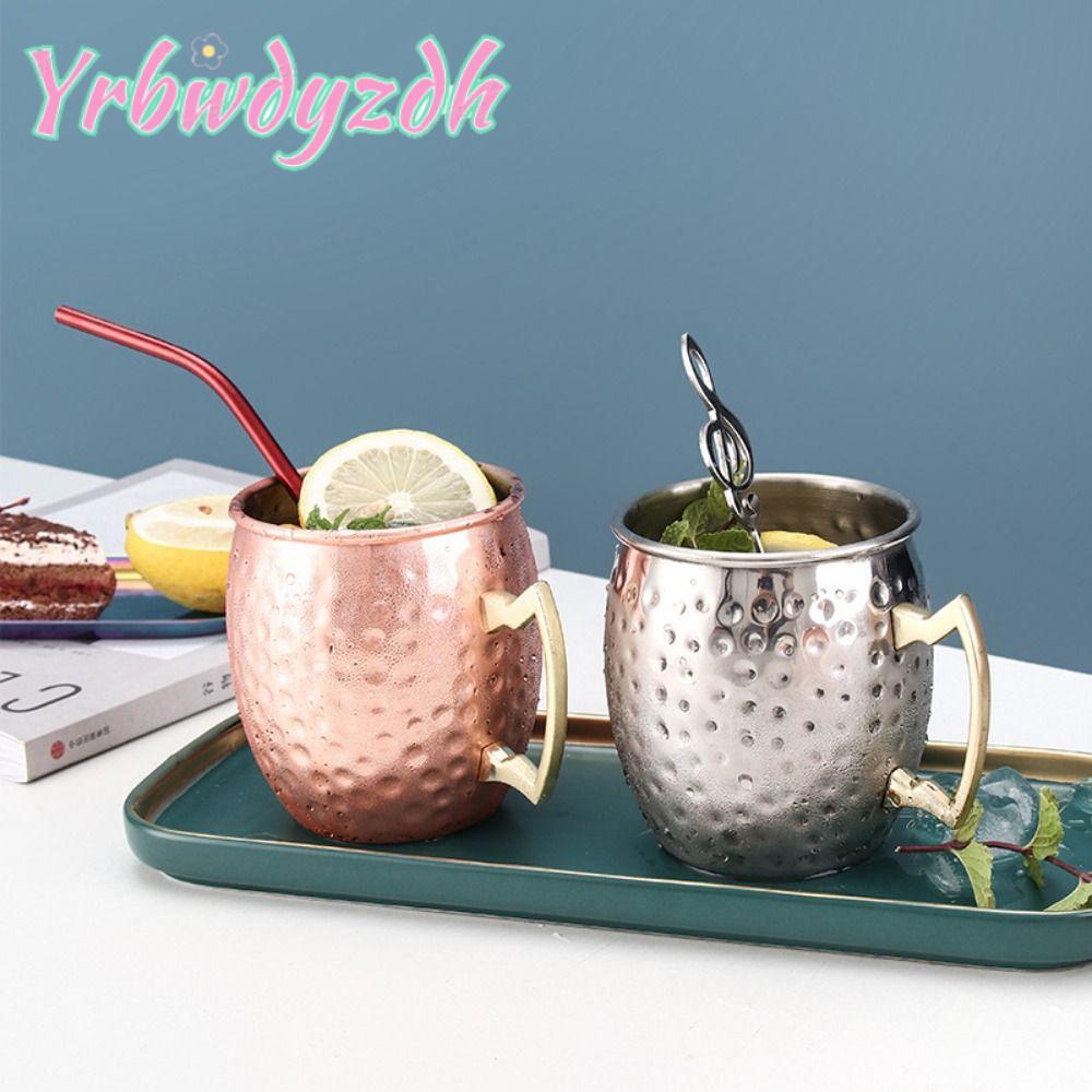 YRBWDYZDH ถ้วยทองแดงบริสุทธิ์, Moscow Mule 500ml ถ้วยแก้ว, Strong Riveted Handle Hammered ลักษณะแปรง
