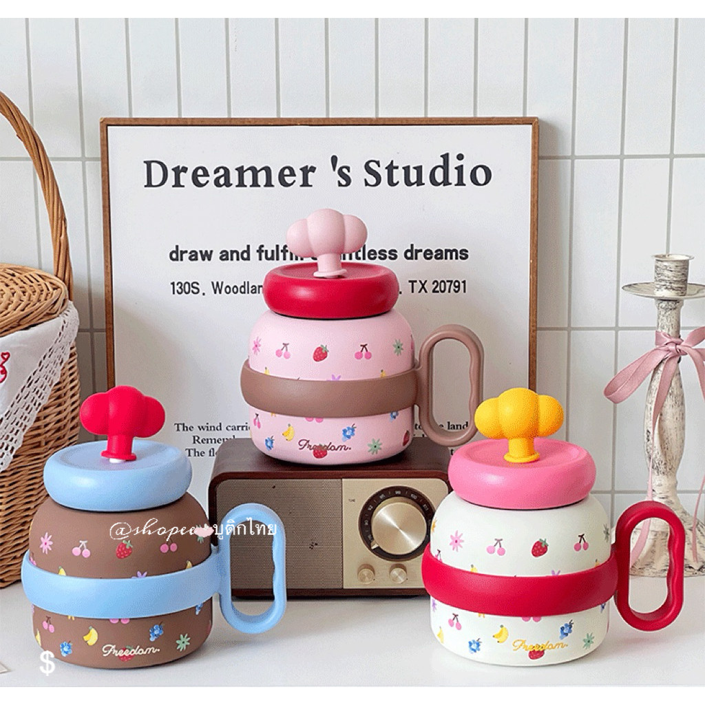 แก้วเก็บอุณหภูมิ แก้วเก็บความเย็น ลายผลไม้ ☁️  ไม่น้ำรั่ว SUS304 650ml เก็บความเย็น6-12h พร้อมส่ง