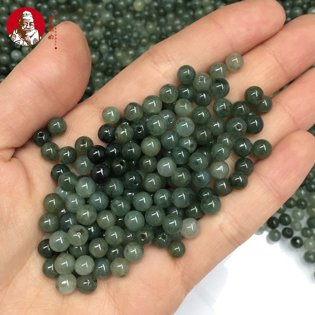 ((10 ชิ้น/แพ็ค) ลูกปัดหยก Jadeite สีเขียว ขนาด 7-7.3 มม. สำหรับสร้อยข้อมือ DIY)