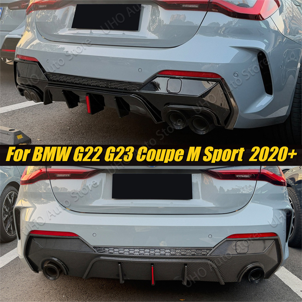 พร้อมไฟเบรค LED Diffuser Lip Dual Splitters กันชนด้านหลังสําหรับ BMW G22 G23 Coupe M Sport 425i 430i