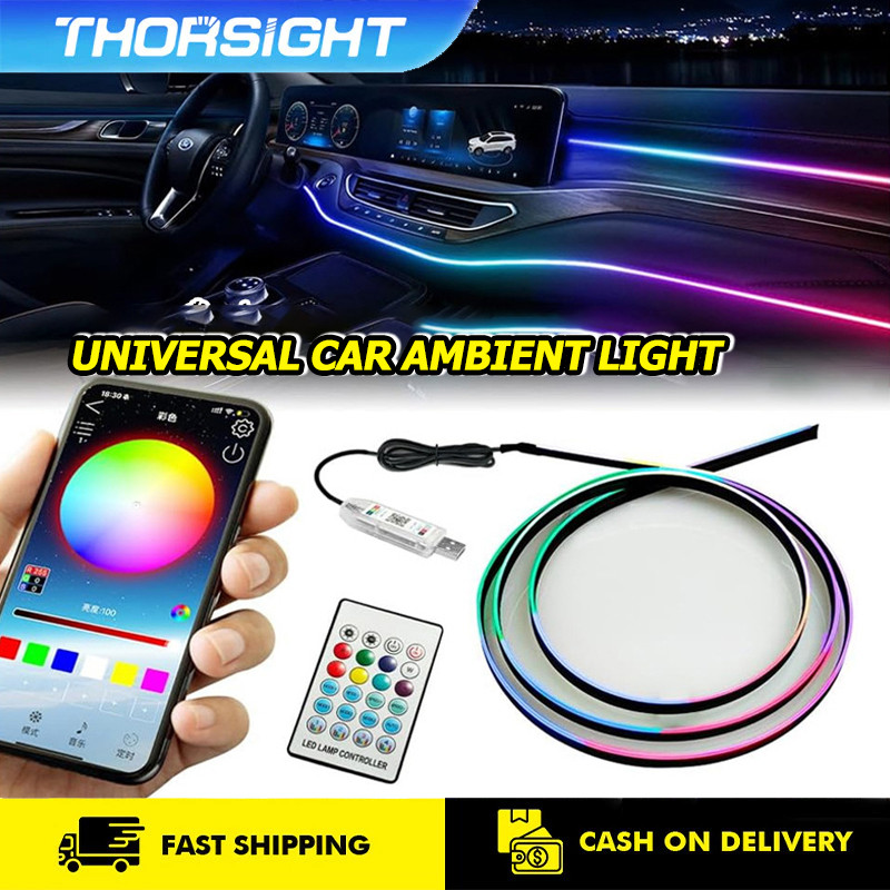 สากล สายไฟ LED RGB การควบคุมแอป USB และรีโมตคอนโทรล 64 สี สําหรับตกแต่งภายในรถยนต์ ที่ซ่อนอยู่ แถบไฟ Auto Ambient Light