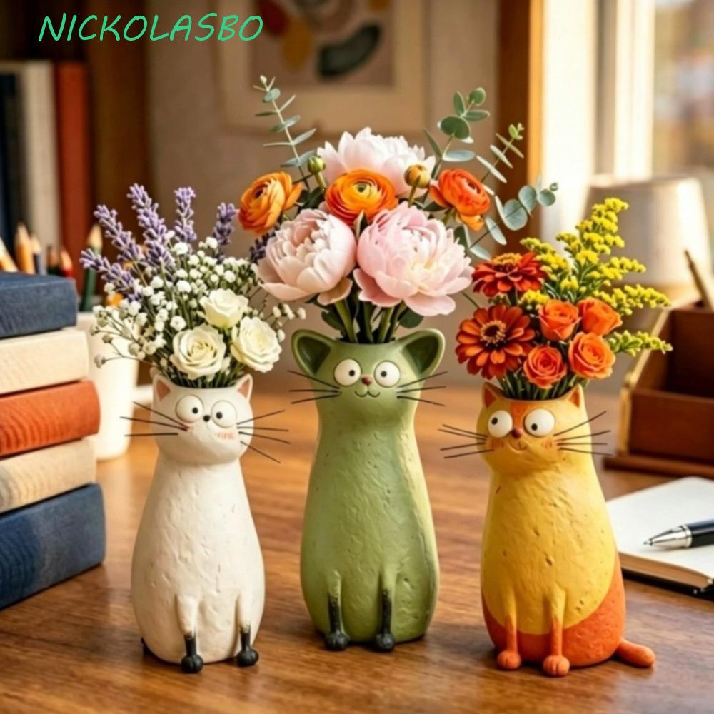 CORAZOKIS แจกันแมววิส, ที่ไม่ซ้ํากันความงามแมวรูปแจกันดอกไม้, Charming Handmade เรซิ่นสัตว์ประติมากรรม Quirky Cat Planter Home Desktop Decor