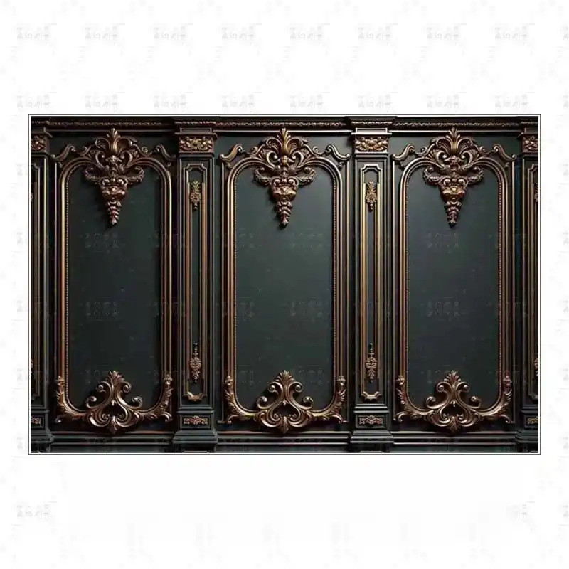 Black plaster backdrop, black and gold European-style photography studio wall, scene setup for live 