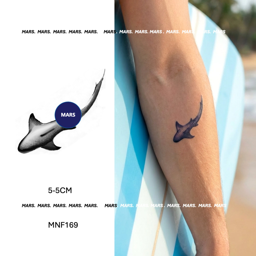 Mars Tattoo "Shark" เทคโนโลยีใหม่เมจิก ติดทนนาน 2 สัปดาห์ รอยสักกึ่งถาวรชั่วคราว สติ๊กเกอร์ปลอม MNF169