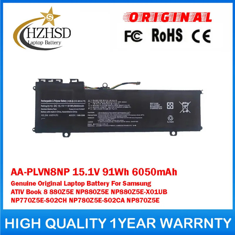 AA-PLVN8NP 15.1V 91Wh 6050mAh แบตเตอรี่แล็ปท็อปของแท้สําหรับ Samsung ATIV Book 8 NP880Z5E NP880Z5E-X