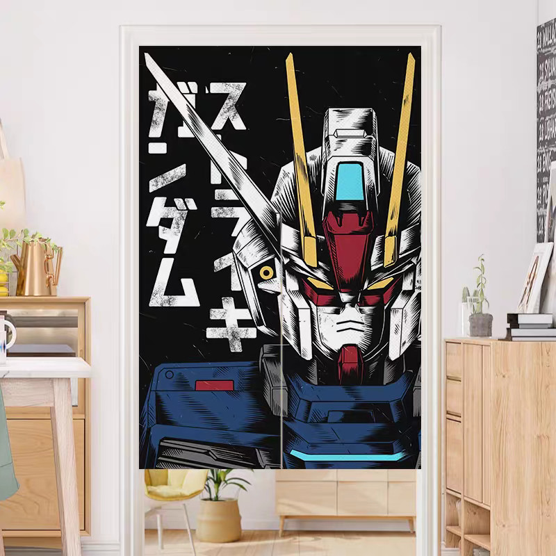 ม่านประตู Gundam x Ukiyo-e Noren อินเทรนด์พร้อมก้านความตึงเครียด ติดตั้งง่าย สําหรับห้องอนิเมะ/ถ้ําผู้ชาย