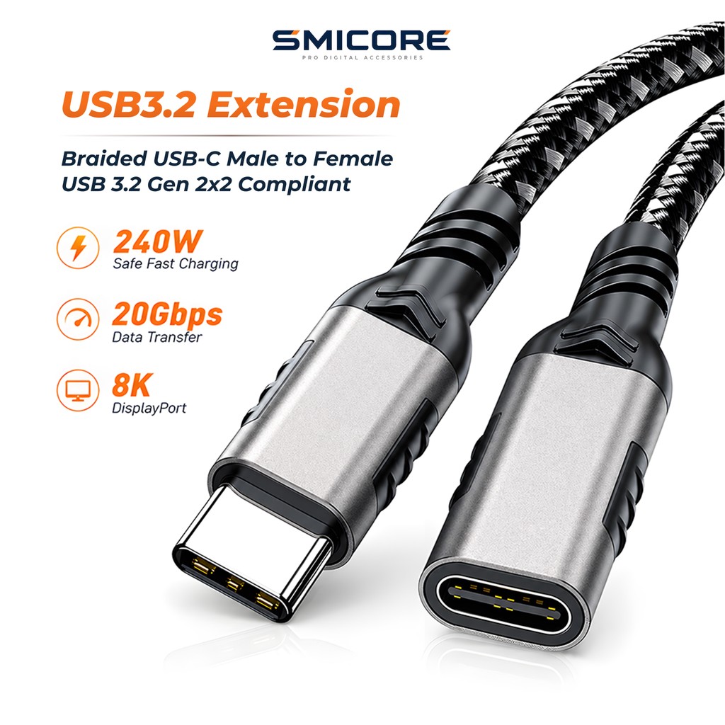 สายต่อ USB-C Extension Type-C 20Gbps PD240W ชาร์จเร็ว ต่อจอ 8K สำหรับ Docking Station Hard Disk PC