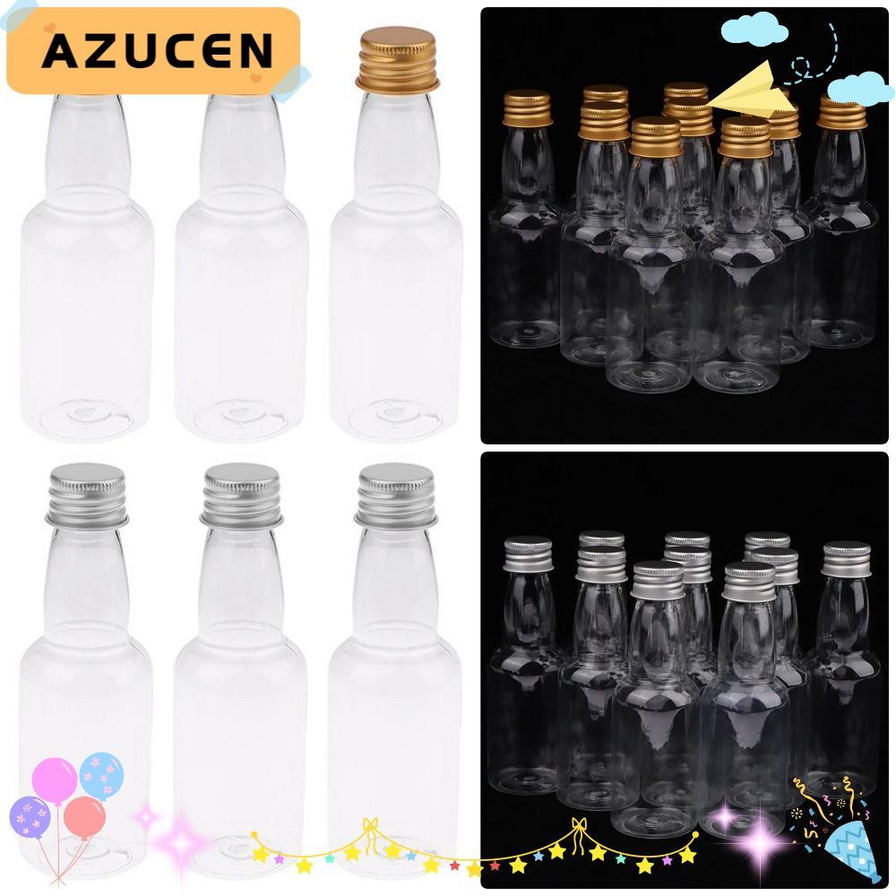 AZUCEN ชุดขวดเหล้าพลาสติก 5 ชิ้น 60 มล. ขนาดเล็ก พร้อมฝาสีเงิน/ทอง สําหรับปาร์ตี้