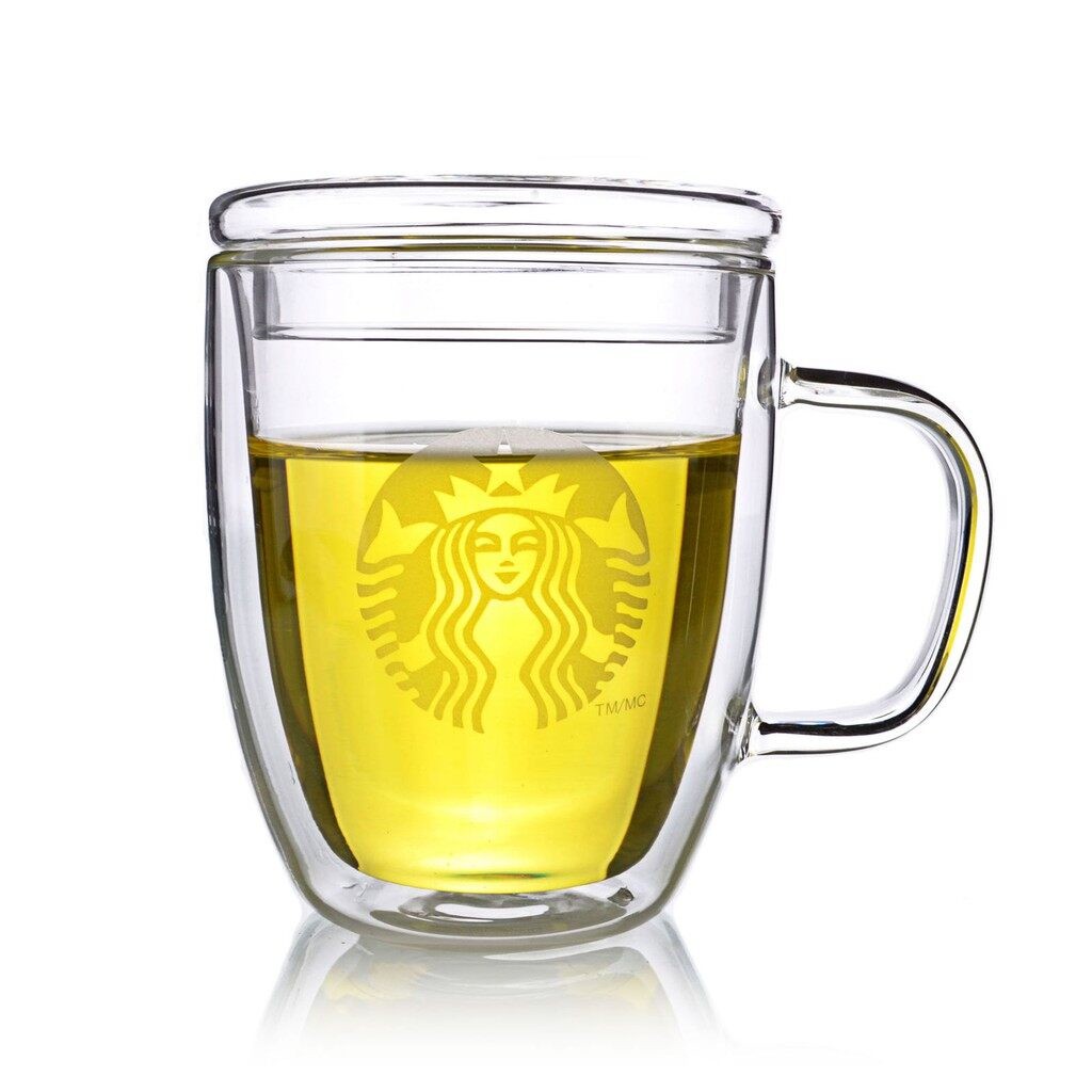 ฉนวนถ้วยแก้วติดผนังคู่แก้วกาแฟพร้อมฝาปิดถ้วยแก้วขนาดใหญ่ลาเต้ถ้วยน้ําชา