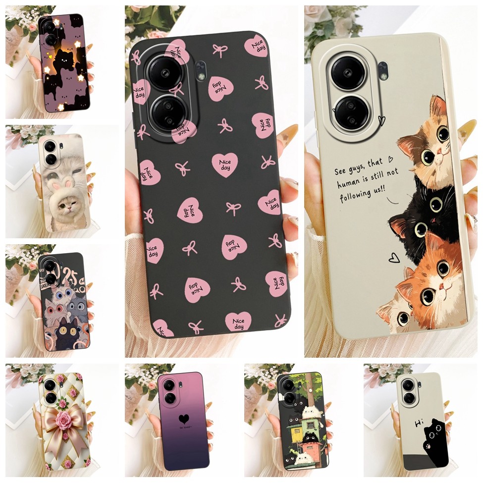 เคสโทรศัพท์สําหรับ Poco C65 เคสซิลิโคนแฟชั่นแมวน่ารักตลกรูปแบบ 2310FPCA4I 2310FPCA4G