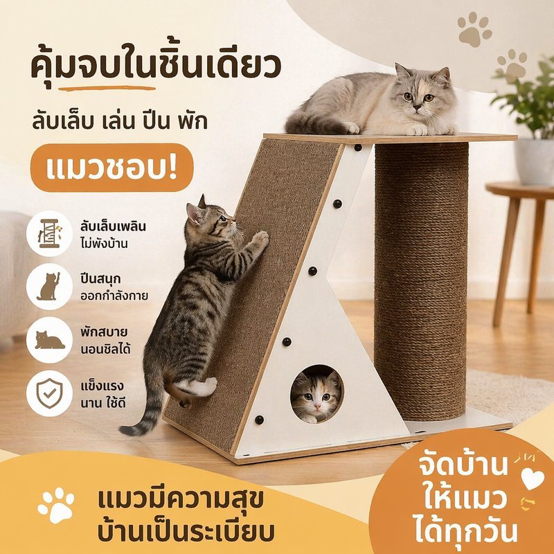 ที่ลับเล็บแมว คอนโดแมว บ้านแมว แผ่นลับเล็บ 4in1 กระดาษลูกฟูก ทนทาน มั่นคง ประกอบง่าย