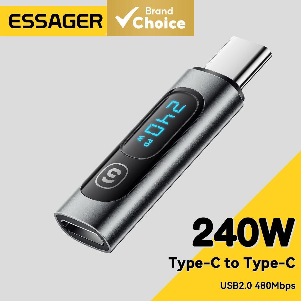 อะแดปเตอร์จ่ายไฟ Essager Type C To Type C 240W รองรับสายส่งข้อมูลสําหรับแล็ปท็อปและโทรศัพท์