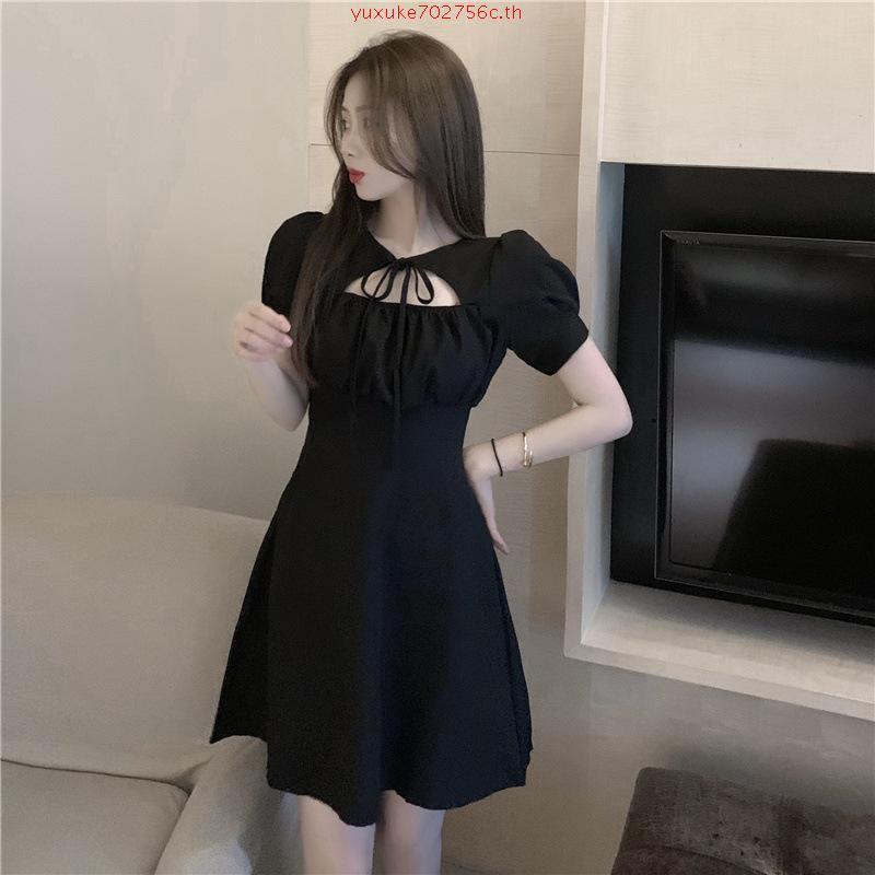 Mable dress สีพื้นดำ ผ้านุ่ม ลื่น ใส่สบาย ไม่ร้อน ปรับลดความยาวฟรี