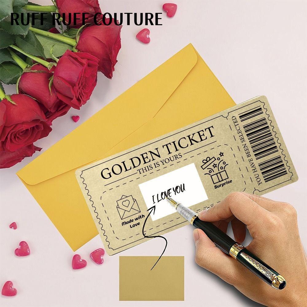 RUFF RUFF COUTURE Golden Ticket Scratch- Card, Raffle Scratch Ticket Concert Ticket, with Envelope P