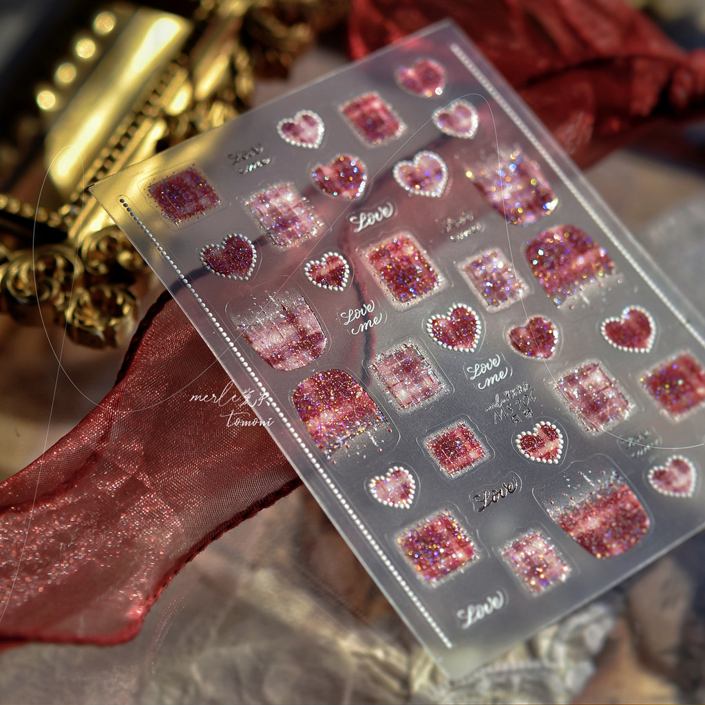 Tomoni สติกเกอร์ติดเล็บลายแวววาวหวานพร้อมเลื่อมและเนื้อสัมผัสแบบขนสัตว์ - วัสดุ - รูปที่ 5