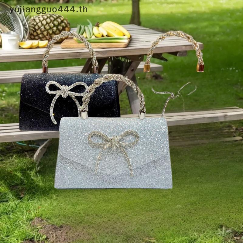 # yuyu # แฟชั่น Rhinestone Bow Evening Bag กระเป๋าสะพาย Glitter Gold Silver Chain Crossbody Bag High