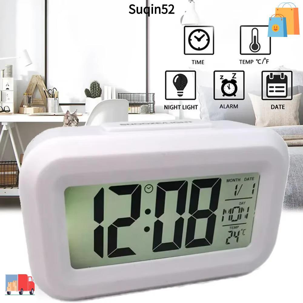 SUQIN52 นาฬิกาปลุกดิจิตอล, แสดงอุณหภูมิปฏิทิน นาฬิกาดิจิตอล LED, แบตเตอรี่ดําเนินการไฟ LED จอแสดงผล LCD นาฬิกาปลุกดิจิตอลอัจฉริยะสํานักงาน