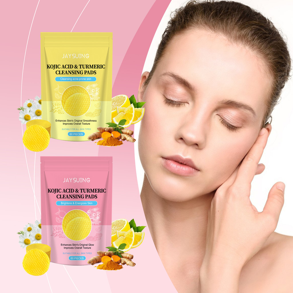 Jaysuing Kojic Acid Turmeric Cotton Tablets ทําความสะอาดผิวหน้า Pore Moisturizing Brightening Kojic 