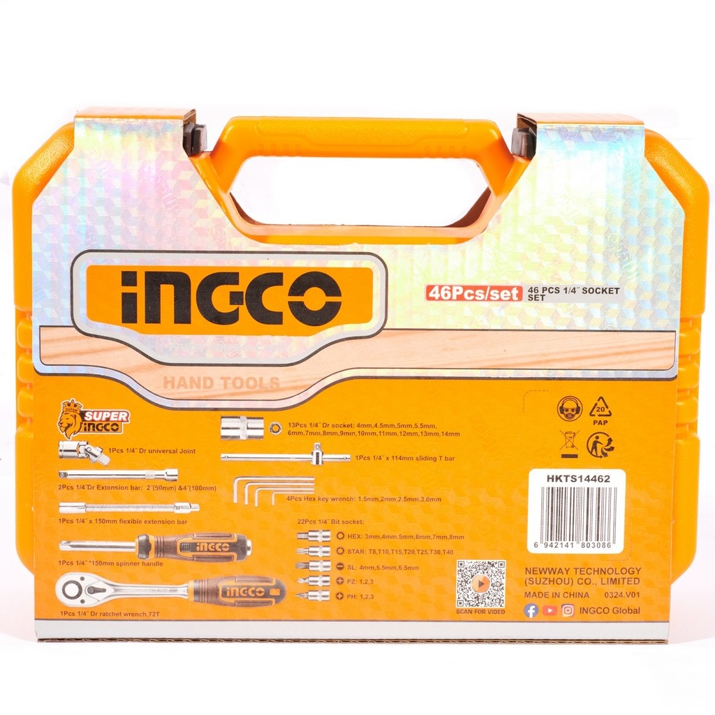 INGCO ชุดลูกบ๊อกซ์ 1/4 นิ้ว จำนวน 46 ชิ้น รุ่น HKTS14462 วัสดุเหล็กคุณภาพสูง ชุบโครเมี่ยม บรรจุกล่องพลาสติก BMC (อิงโก้) - รูปที่ 5
