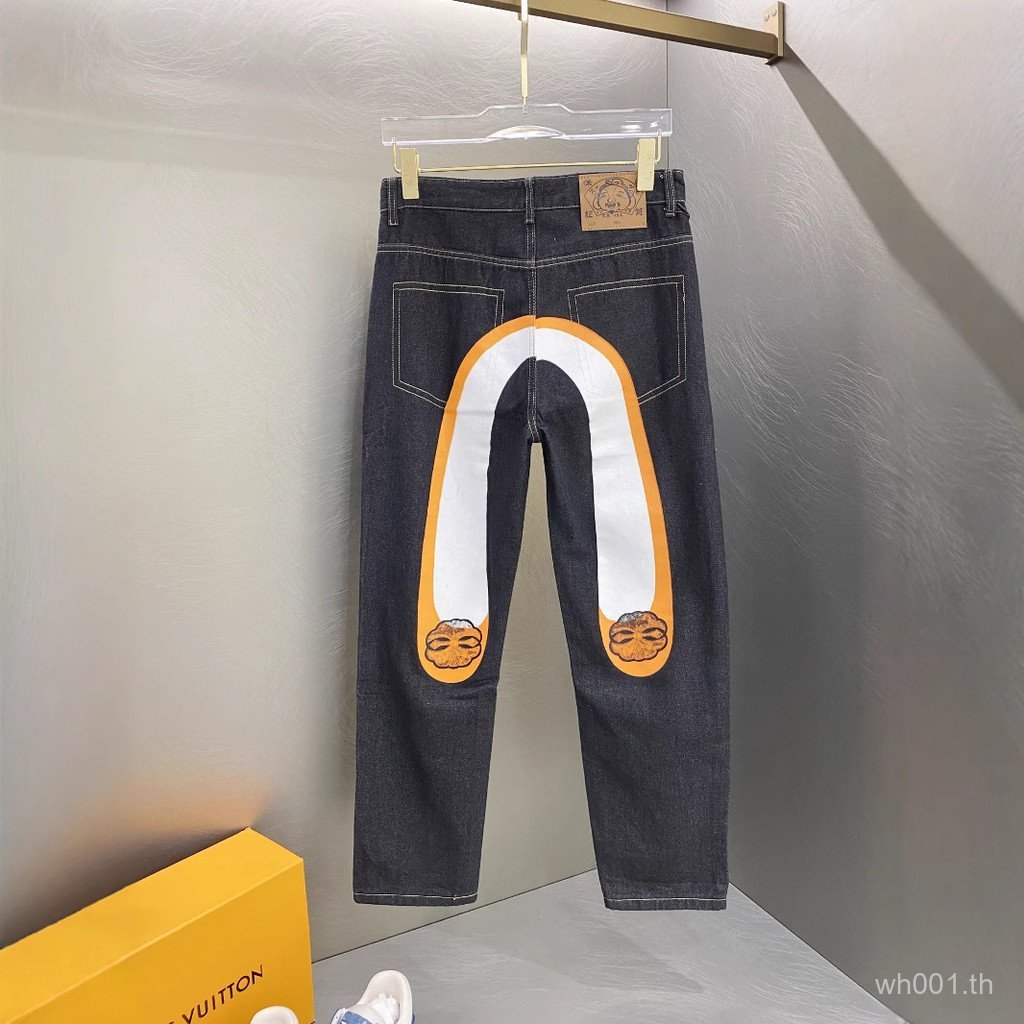 Evisu 2025 ใหม่ สไตล์ใหม่ Street Wear Slim-fit ตรงปักกางเกงยีนส์ Casual นักเรียน Influencer กางเกงฟุ