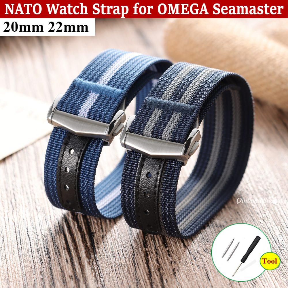 NATO ผ้าใบไนลอนสายนาฬิกาสําหรับ OMEGA Seamaster 150 M 300 M De Ville Moon Planet Series นาฬิกาสร้อยข้อมือสําหรับผู้หญิงผู้ชาย