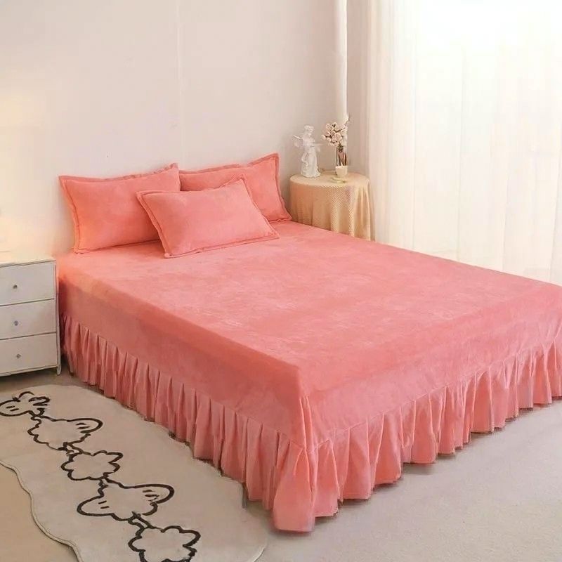 加绒床单牛奶绒加厚床单单枕套防滑保暖荷叶边床盖床单冬床裙20251213Follow-up Sheets, Milk Velvet Sheets, Thickened Sle Pillowcase, 