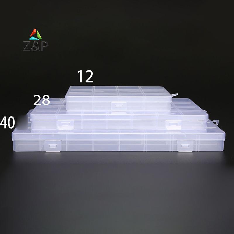 Z & P แบบพกพากล่องเก็บโปร่งใส 40/12/28 กริดพลาสติก Clear Organizer พร้อมฝาปิดกล่องสําหรับเครื่องประด