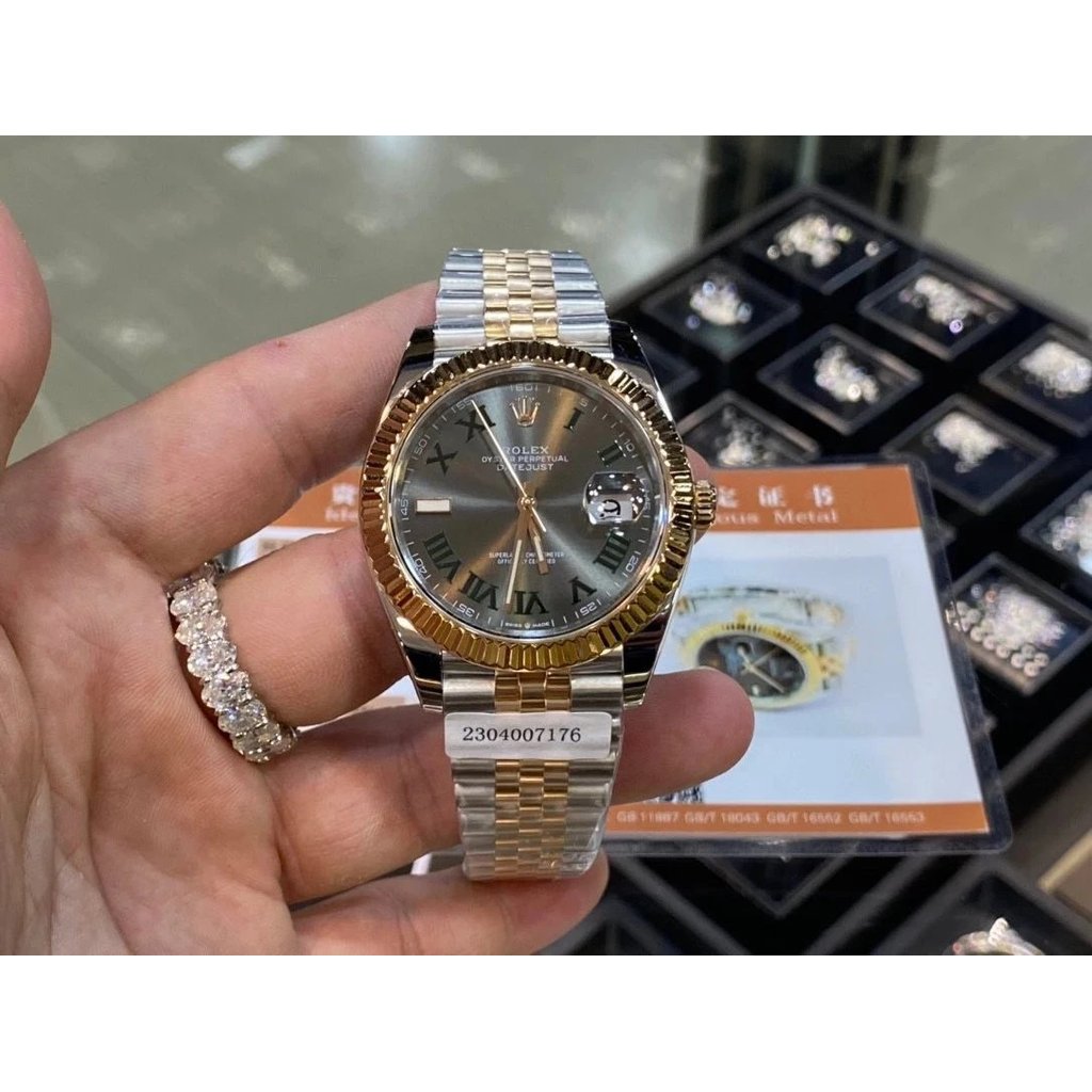 [การปรับแต่งเพชรแท้สีทอง] 18K Gold-clad Version Gold Log นาฬิกาผู้ชายขนาด 41mm3235 Movement Full Wat