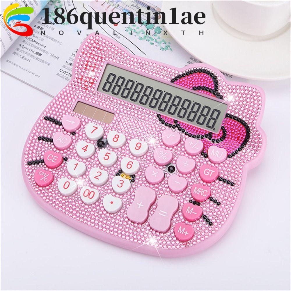 QUENTIN1AE เครื่องคิดเลขสําหรับเด็กผู้หญิง Hello KT คริสตัลคอมพิวเตอร์การ์ตูนหรูหราเครื่องคิดเลขเพชร