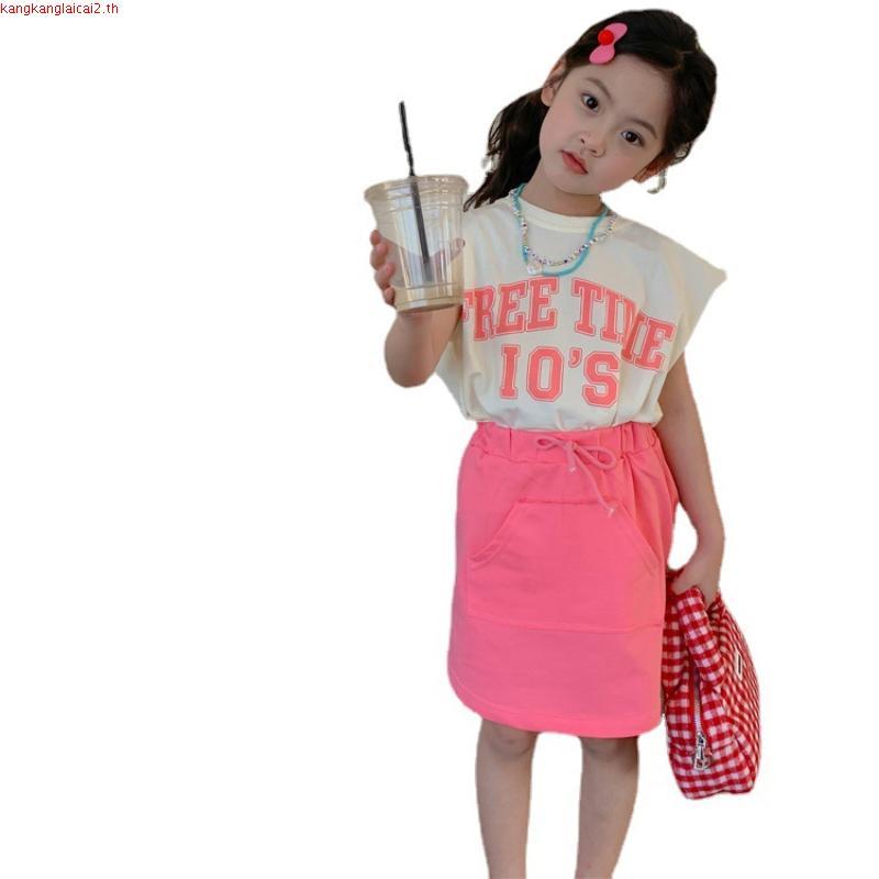 Girls' fashionable suit summer suit new baby online celebrity Korean version thin sleeveless skirt t