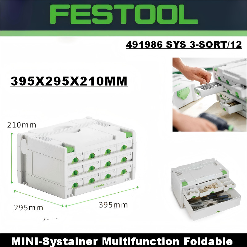 สตูล FESTOOL 491986 MINI-Systainer มัลติฟังก์ชั่นพับได้กระเป๋าถือสะดวกกล่องเครื่องมือเครื่องมือกล่อง