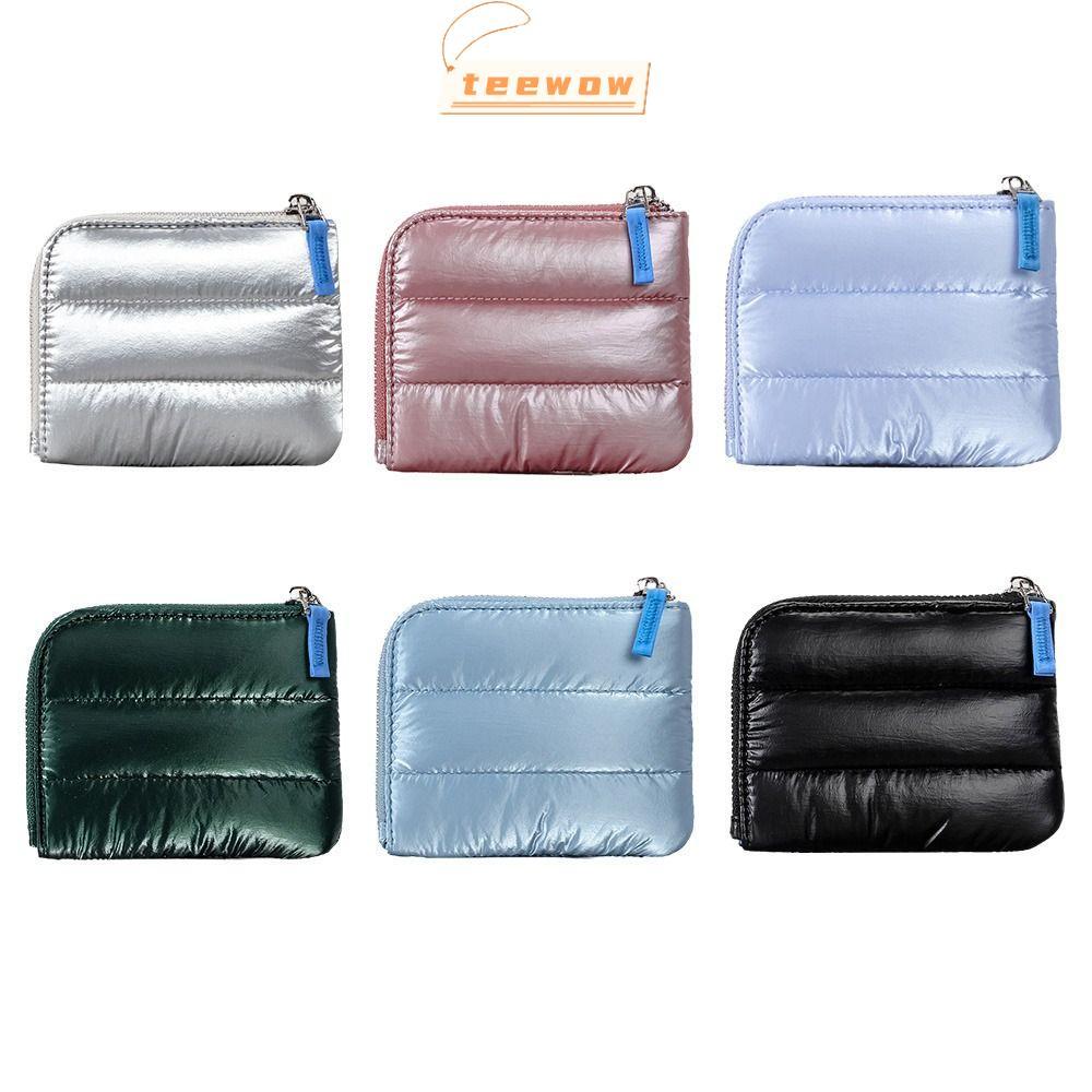 กระเป๋าสตางค์บุนวมไนลอนทรงสี่เหลี่ยม ใส่เหรียญและบัตร พกพาสะดวก สีทึบ