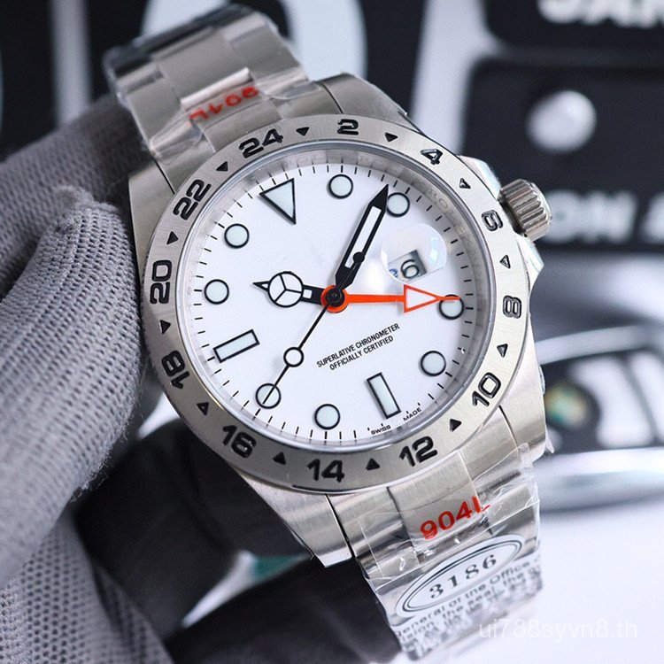 [ยิงจริง] V7 ผู้ผลิต Labor Explorer ประเภทสองผู้ชายนาฬิกา White Face Explorer 2 GMT สีเขียว Nige Col