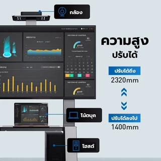 ขาตั้งทีวีแบบมีล้อเลื่อน โครงหนาพิเศษ รองรับทีวี 32-85 นิ้ว ปรับระดับได้ รับน้ำหนัก 300 กก. TV Stand