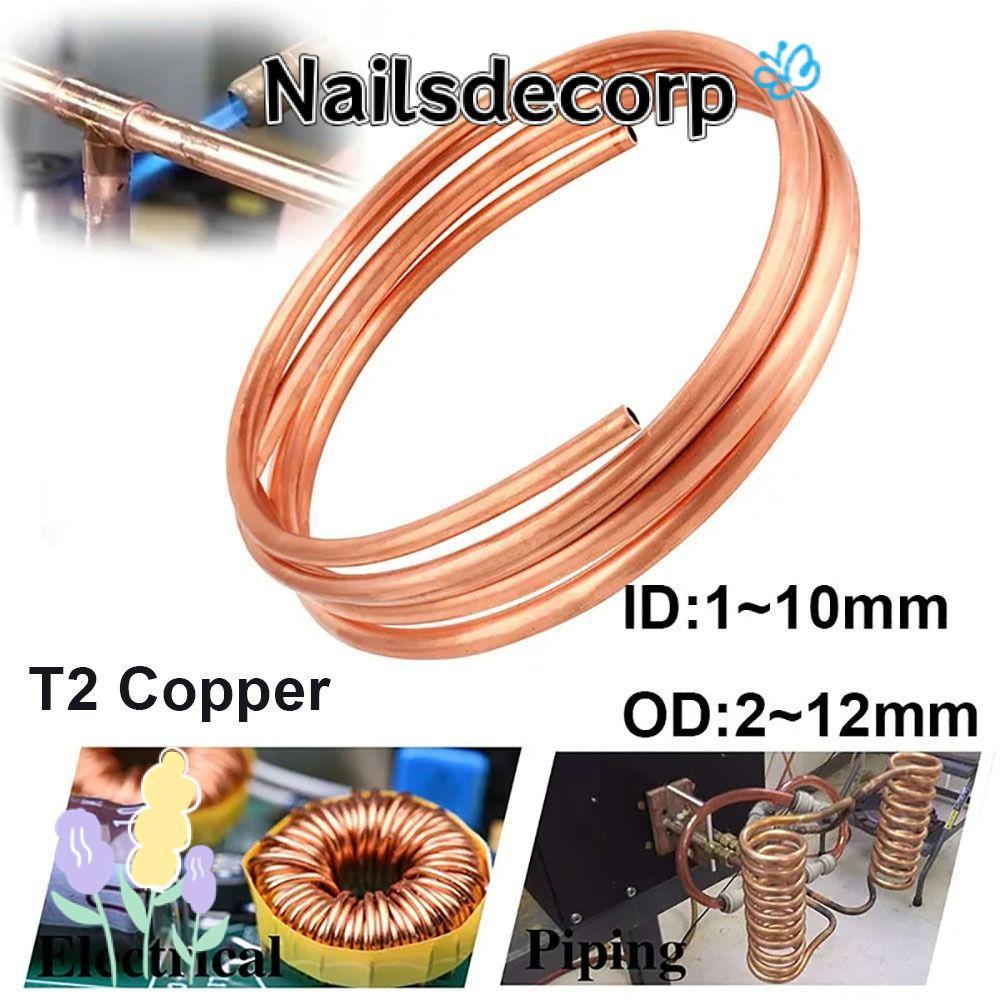 NAILS 1 ชิ้นทองแดงหลอด Coil, ทองแดงบริสุทธิ์ 99.9% 1 เมตร T2 ทองแดง, ทนทาน Soft OD 2-12 มม. ID 1-10 มม.ลวดท่อ DIY หัตถกรรม