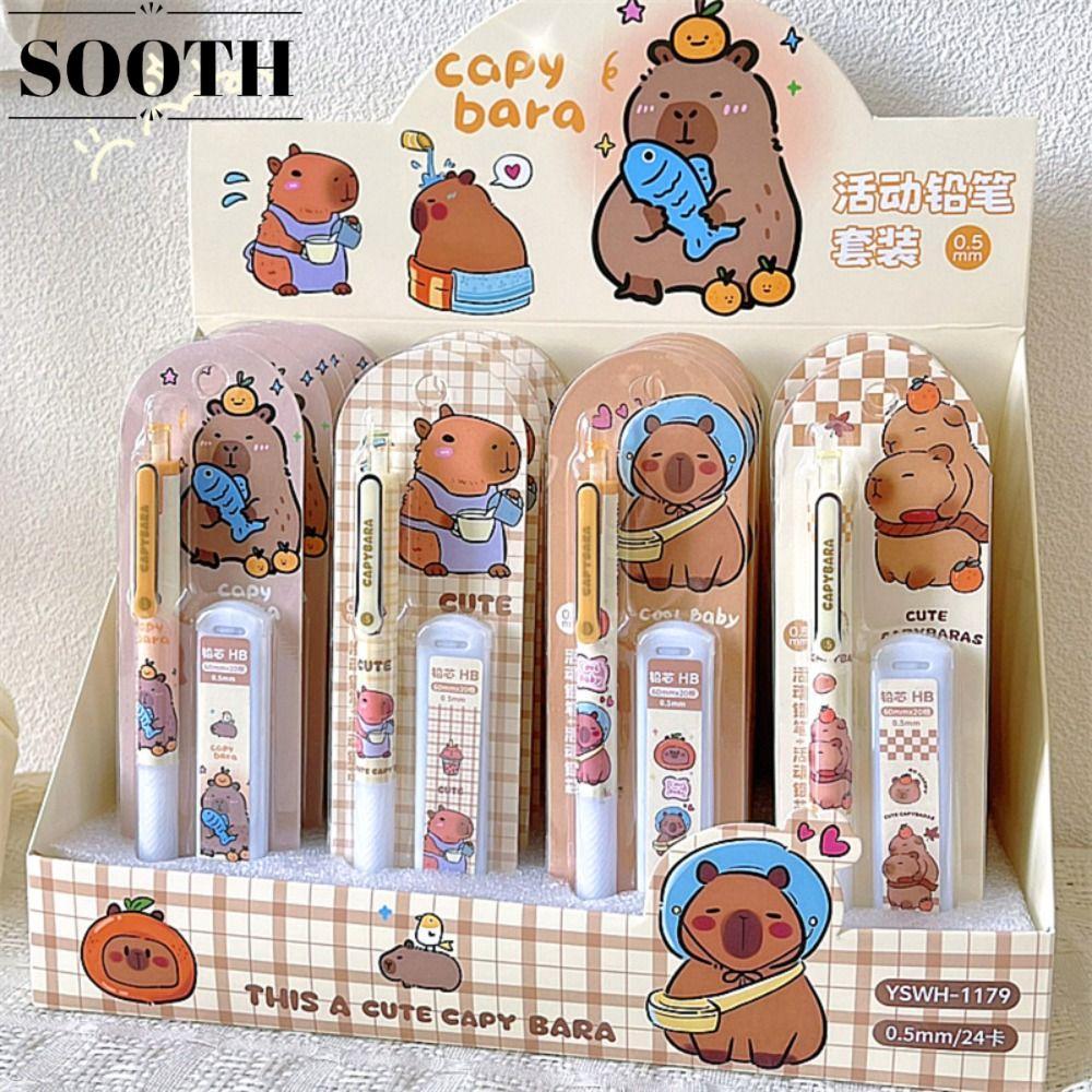 SOOTH ดินสอกด, นุ่ม 0.5 มม. ตะกั่ว Capybara ชุดดินสอกด, Creative อย่างต่อเนื่อง Core การ์ตูนเครื่องเขียน Propelling ดินสอของขวัญ