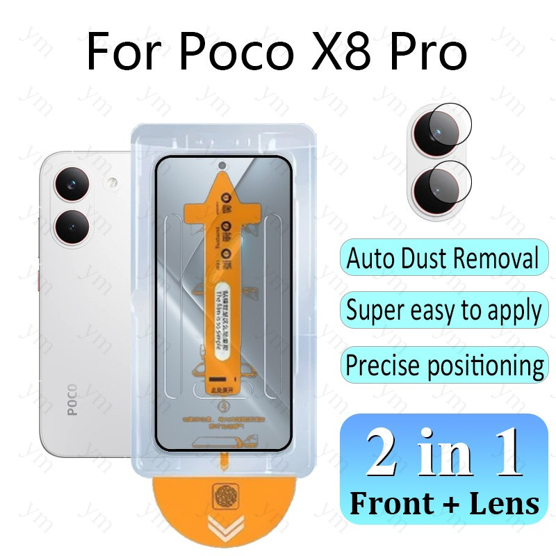 2 In 1 ฟิล์ม ฟิล์มกระจก Poco X8 Pro HD One-คลิกฝุ่นฟรีกระจกนิรภัยป้องกันหน้าจอฟิล์มสําหรับ Poco C85 