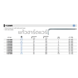 KING TONY ประแจหกเหลี่ยม ประแจหัวบอล ยาว สีขาว รุ่น 1120MR และ 1125MR 2mm.-10mm. พร้อมส่ง