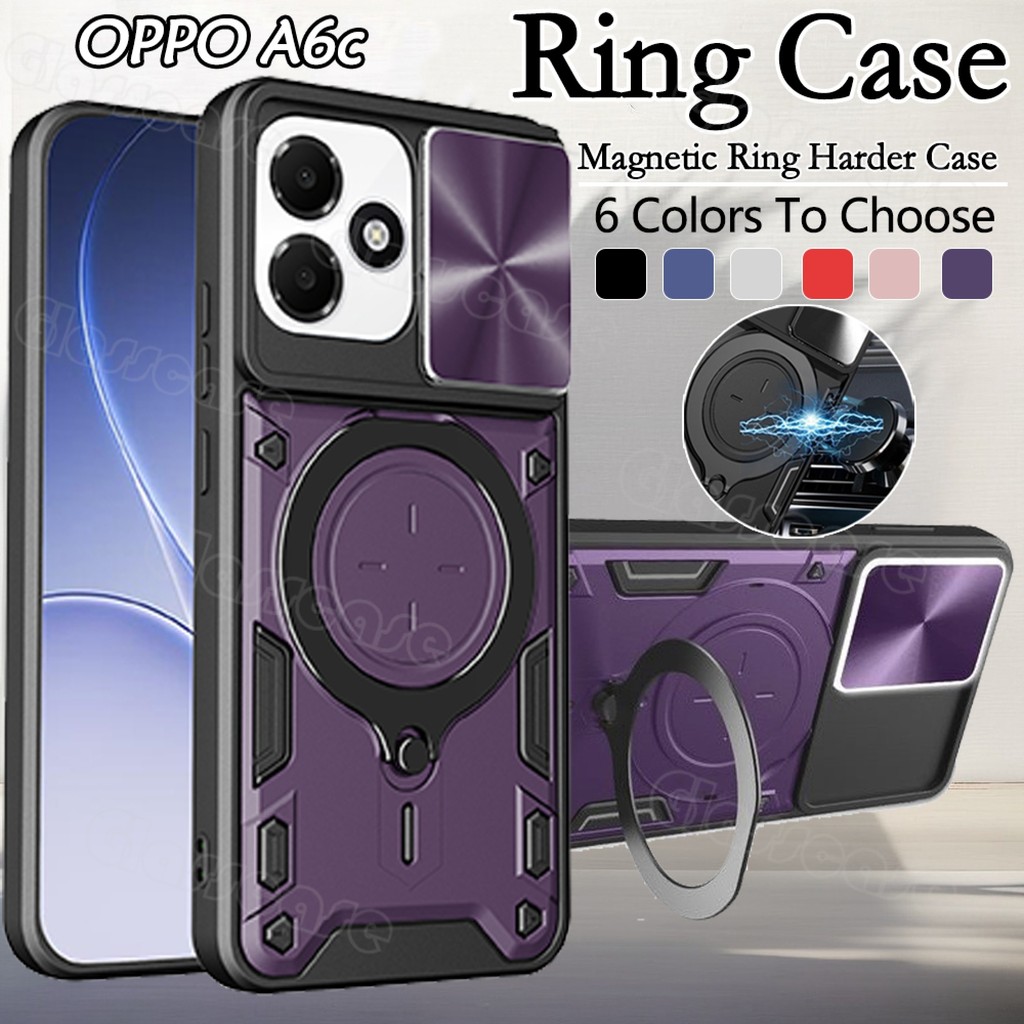 OPPO A6c 2026 สําหรับ OPPO A6c A6s A6 A6x A6t A6tPro A6Pro OPPOA6c OPPOA6s 4G 5G เกราะโลหะแหวนเคสโทรศัพท์วงเล็บ Stent Push ป้องกันกล้องแข็งฝาหลังกันกระแทก