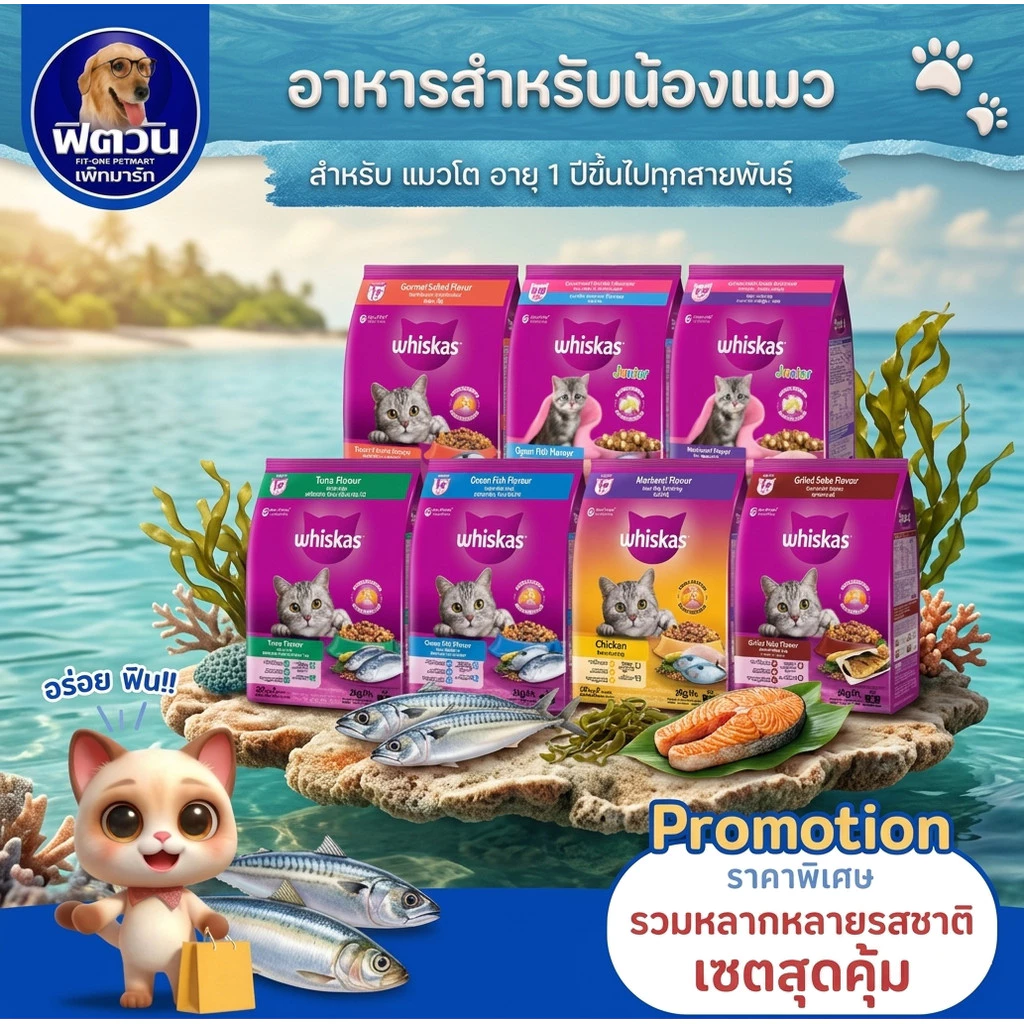 whiskas (Adult) อาหารแมวโตอายุ1ปีขึ้นไป แมวทุกสูตร ขนาด3 KG.{อาหารแมวเม็ด}