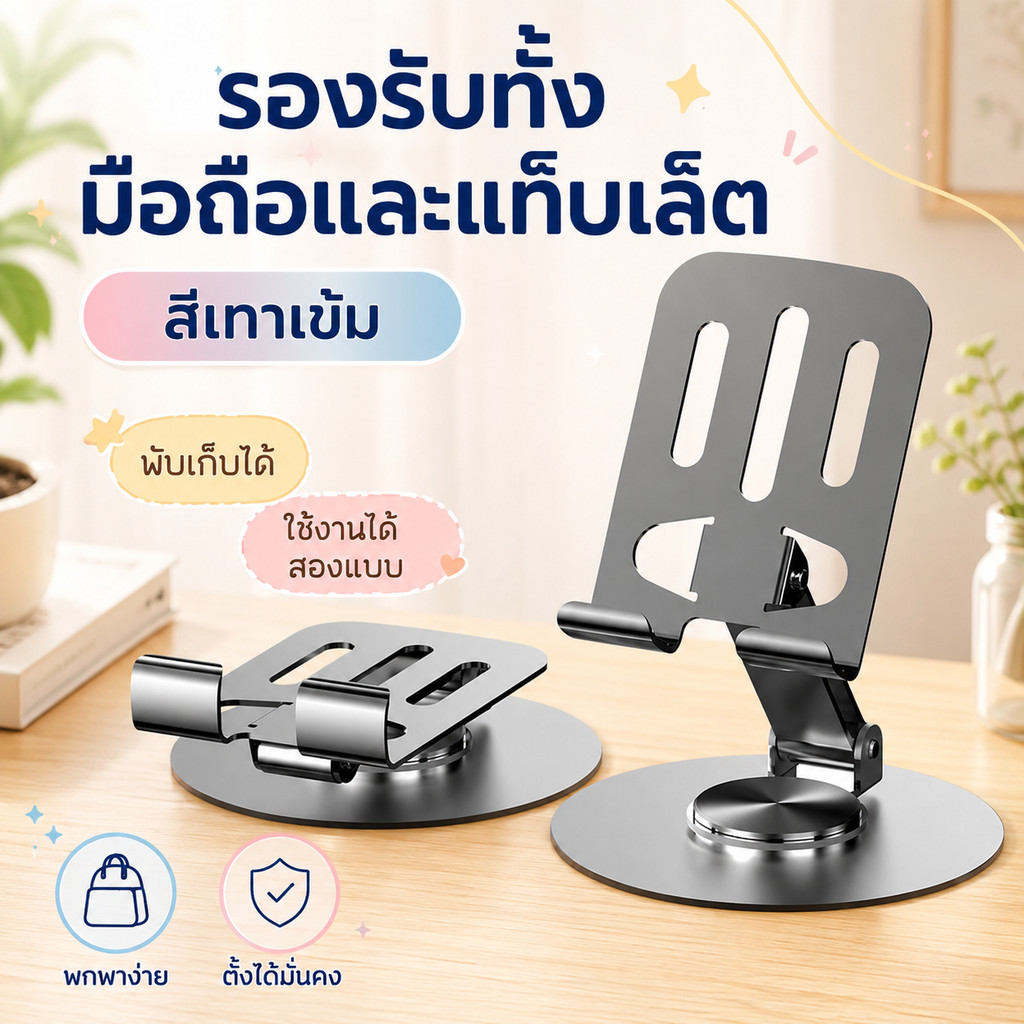 ขาตั้งมือถือและแท็บเล็ตสุดคุ้ม 35 บาท ซื้อ 1 แถม 1 ใช้ได้ทั้งมือถือและแท็บเล็ต หมุนได้ 360° พับเก็บง่าย พกพาสะดวก