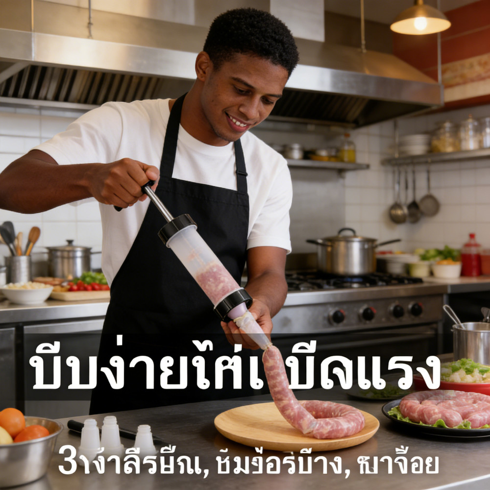 เครื่องทําไส้กรอก กระบอกอัดไส้กรอก ยัดไส้อั่ว ปืนกระโดด 3หัวฉีด ไส้กรอก เครื่องทำไส้กรอก